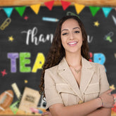 Aperturee - Colorful Patterns Black Thank You Teacher Backdrop